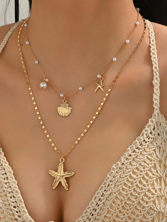 2pcs/Set Summer Fresh Faux Pearl Necklace